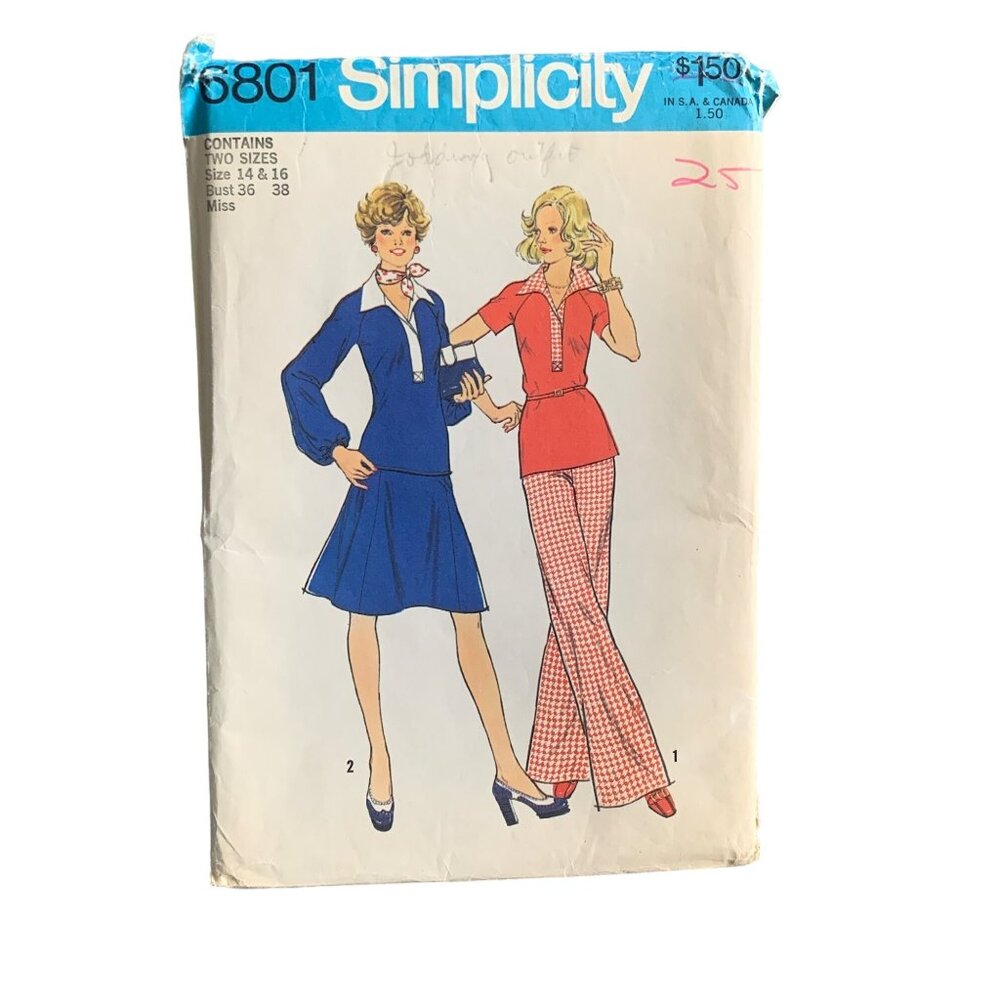 Simplicity 6801 Misses Shirt Skirt Pant Pattern Sizes 14 & 16 Uncut